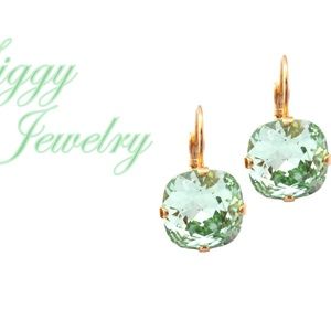Swarovski Crystal Light Green Chrysolite Cushion Cut Earrings